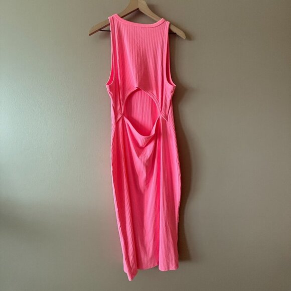 Women's XL Aerie Neon Pink Open Back Summer Dress Wide Ribbed - Picture 3 of 8